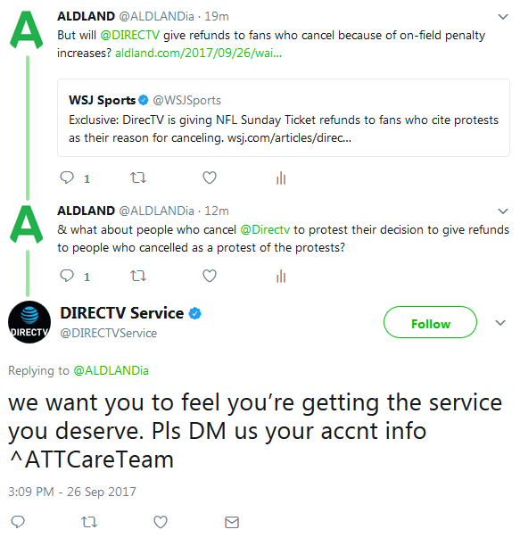 directv nfl sunday ticket protest